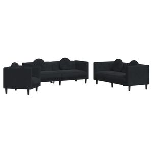 vidaXL 3-delige Loungeset met kussens fluweel zwart
