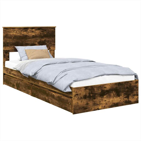 vidaXL Opslag bed met lade Gerookt eiken 90 x 190 cm Bewerkt hout