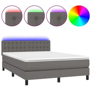 vidaXL Boxspring met matras en LED kunstleer grijs 140x200 cm