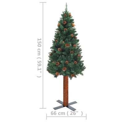vidaXL Kerstboom met LED en hout en dennenappels smal 150 cm groen