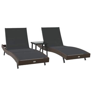 vidaXL Ligstoel 3 pcs Bruin 197 x 70 x 82 cm poly rattan