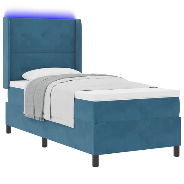 vidaXL LED Boxspring Bed met Matras Blauw 90 x 190 cm Fluweel