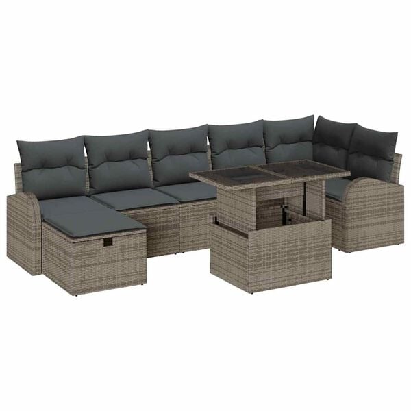 vidaXL Tuin Sofa Set met kussen met opslag 8 pcs Grijs Poly riet