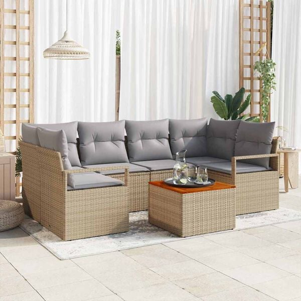 vidaXL Tuinbankenset met kussen 7 pcs Beige poly rattan