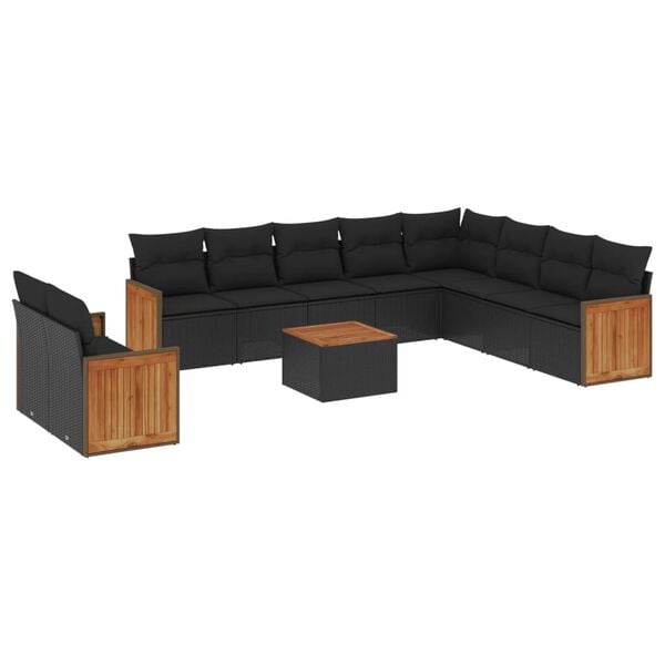vidaXL 11-delige Loungeset met kussens poly rattan zwart