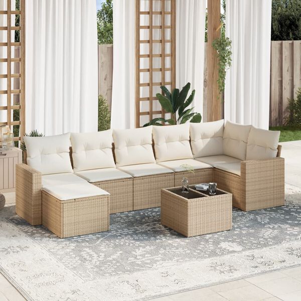 vidaXL 8-delige Loungeset met kussens poly rattan beige
