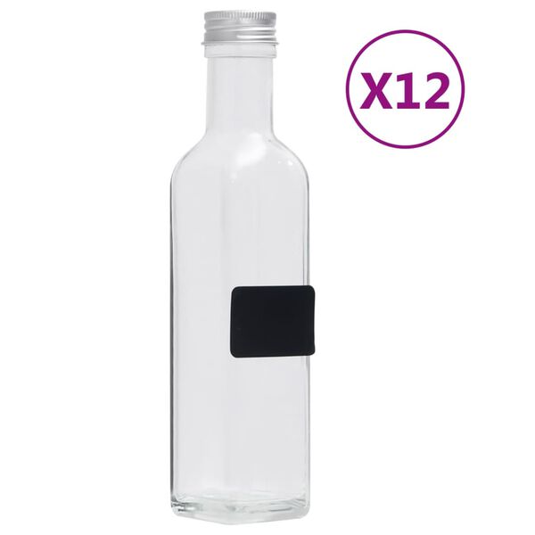 vidaXL Flessen met schroefdop 12 st 250 ml rechthoekig glas