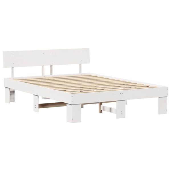 vidaXL Bedframe met hoofdeinde Wit 140 x 200 cm Massief grenenhout
