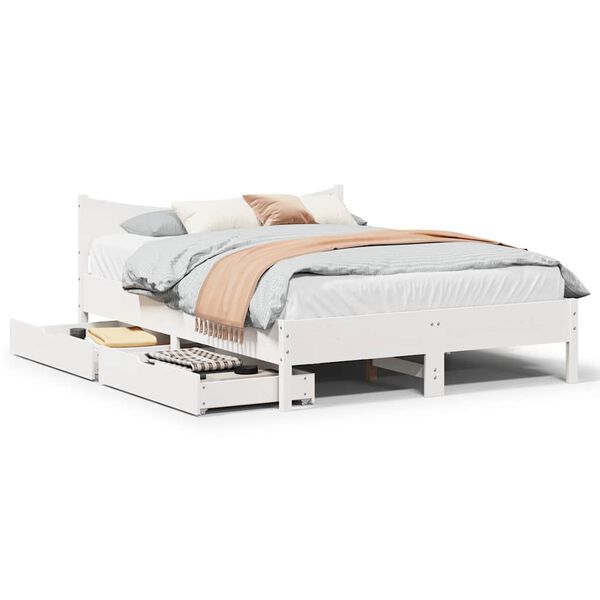 vidaXL Bedframe met lades massief grenenhout wit 140x200 cm