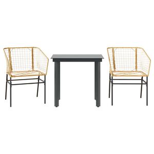 vidaXL 3-delige Tuinset poly rattan glas bruin
