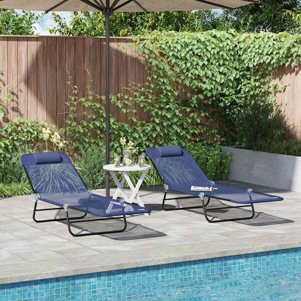 vidaXL Opvouwbare zonnebed 2 pcs Marineblauw 182 x 55 x 85.5cm