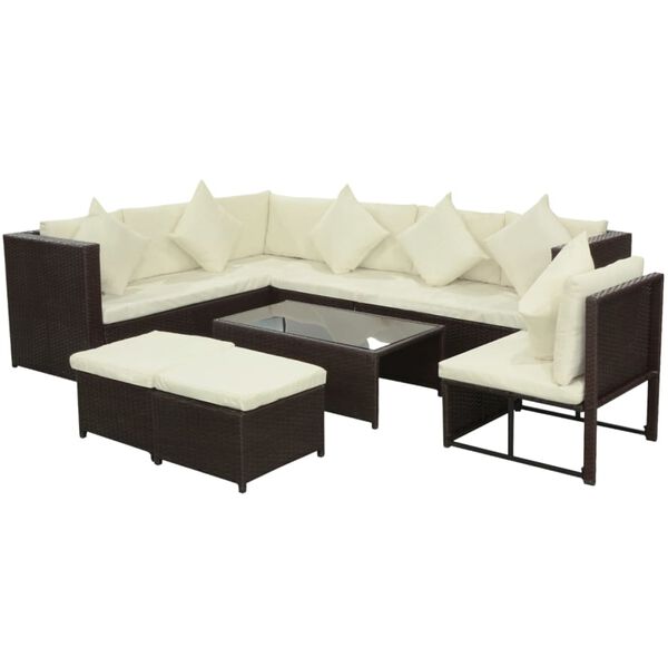 vidaXL 8-delige Loungeset met kussens poly rattan bruin
