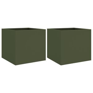 vidaXL Plantenbakken 2 st 32x30x29 cm staal olijfgroen