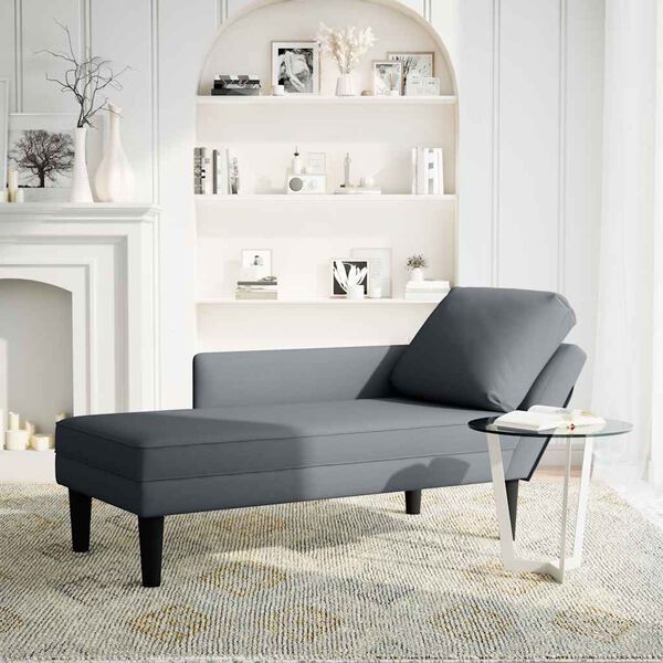 vidaXL Chaise longue met kussen&rechterarmleuning fluweel donkergrijs