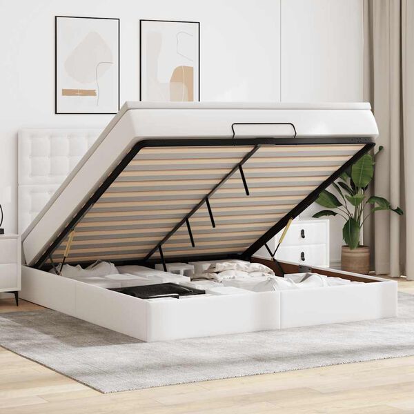 vidaXL Ottoman bed met matras en LED's 180x200cm kunstleer wit