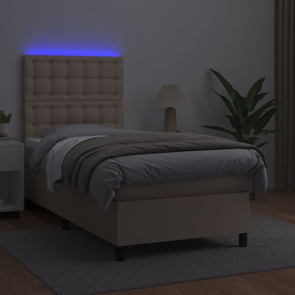 vidaXL Boxspring met matras en LED kunstleer cappuccinokleur 80x200 cm