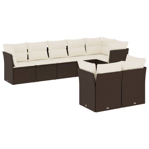 vidaXL 8-delige Loungeset met kussens poly rattan bruin