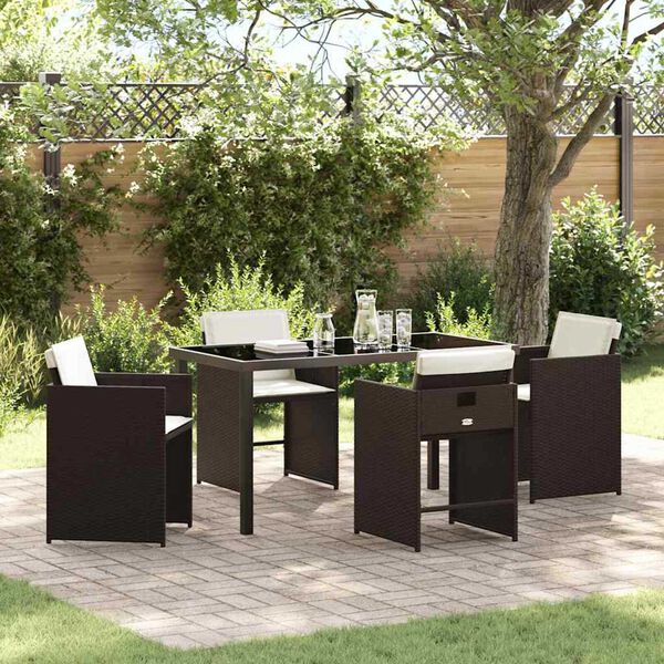 vidaXL Tuin eettafelset 5 pcs Bruin poly rattan