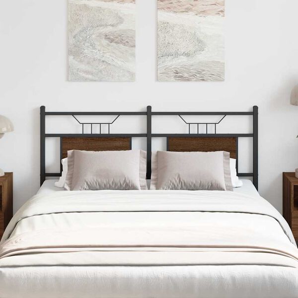 vidaXL Vervangend hoofdbord 137 cm spaanplaat bewerkt hout staal bruin eiken