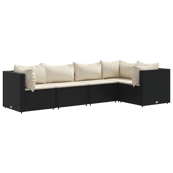 vidaXL 5-delige Loungeset met kussens poly rattan zwart