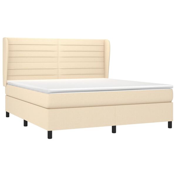 vidaXL Boxspring met matras stof cr&egrave;mekleurig 160x200 cm