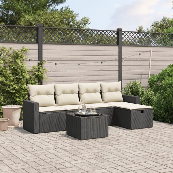 vidaXL 6-delige Loungeset met kussens poly rattan zwart