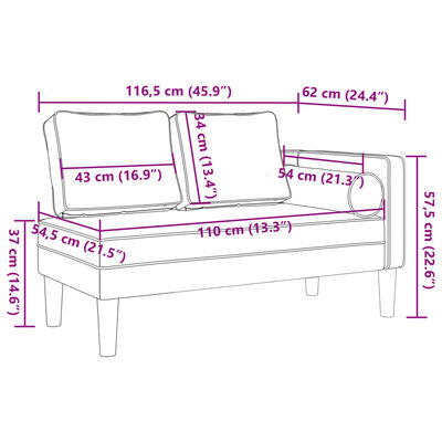 vidaXL Chaise longue met kussens stof lichtgrijs