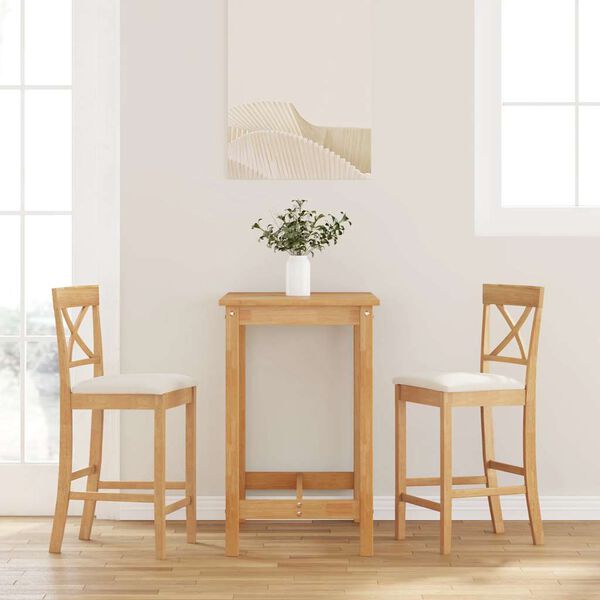 vidaXL Barkrukken met kussens 2 stuks natuurlijk massief hout rubber