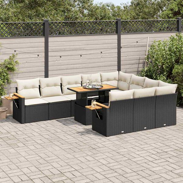 vidaXL 11-delige Loungeset met kussens poly rattan acacia zwart
