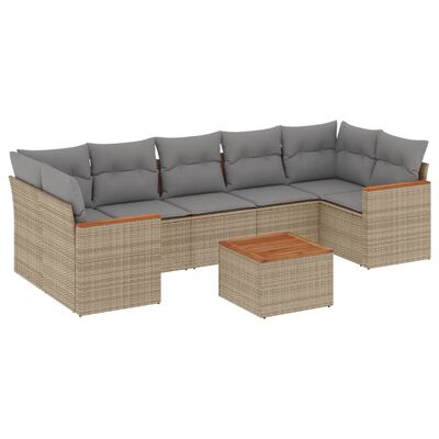 vidaXL 8-delige Loungeset met kussens poly rattan gemengd beige