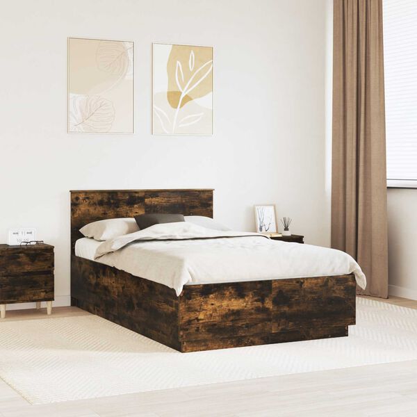 vidaXL Bedframe met hoofdeinde Gerookt eiken 135 x 190 cm Bewerkt hout