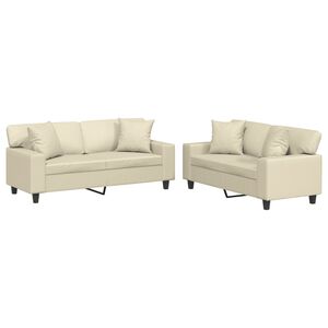 vidaXL 2-delige Loungeset met kussens kunstleer cr&egrave;mekleurig