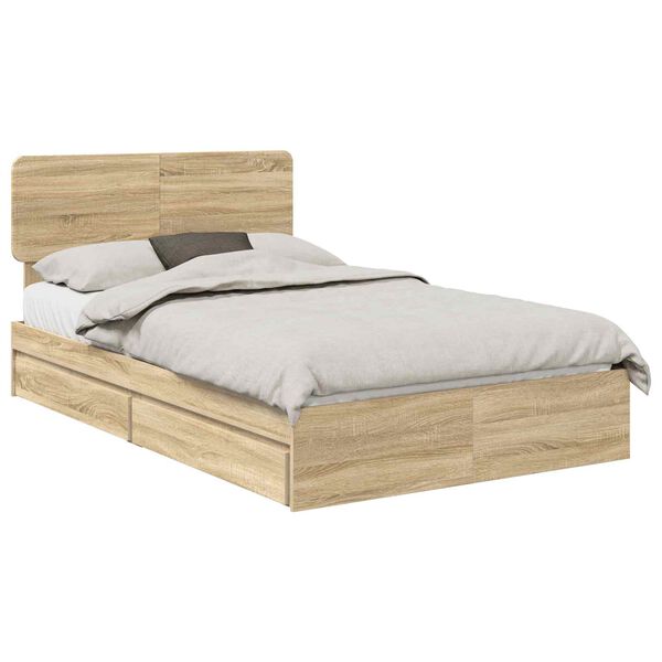 vidaXL Opslag bed met lade Sonoma Eiken 120 x 190 cm Bewerkt hout