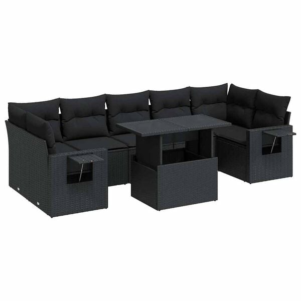 vidaXL 8-delige Loungeset met kussens poly rattan zwart