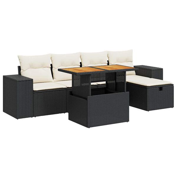 vidaXL 6-delige Loungeset met kussens poly rattan acacia zwart