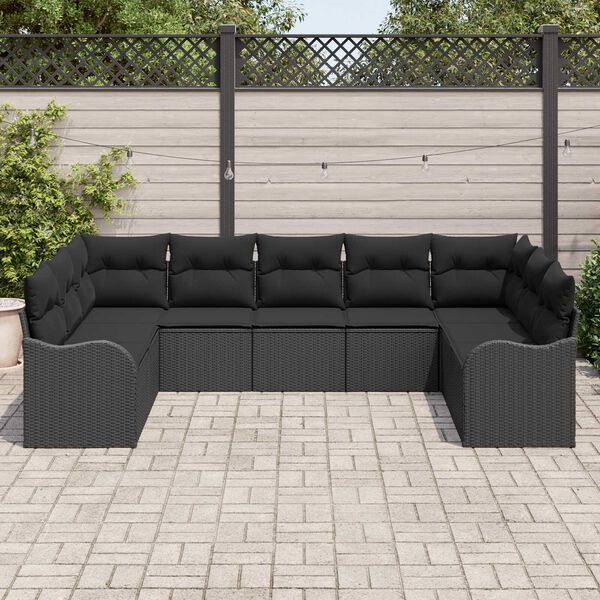 vidaXL Tuin Sofa Set met opslag 9 pcs Zwart poly rattan