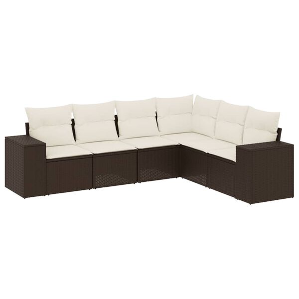 vidaXL 6-delige Loungeset met kussens poly rattan bruin