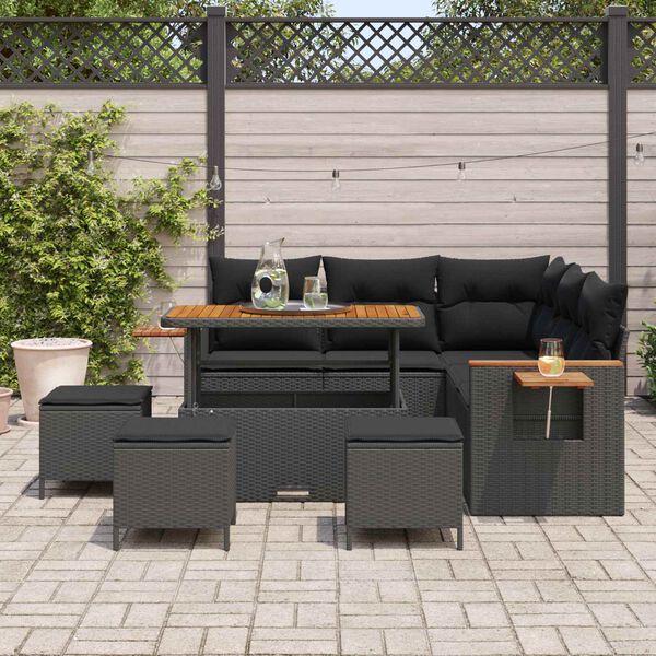 vidaXL Tuin Sofa Set met kussen met opslag Zwart Poly riet