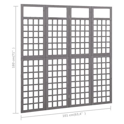 vidaXL Kamerscherm/trellis met 4 panelen161x180 cm vurenhout grijs