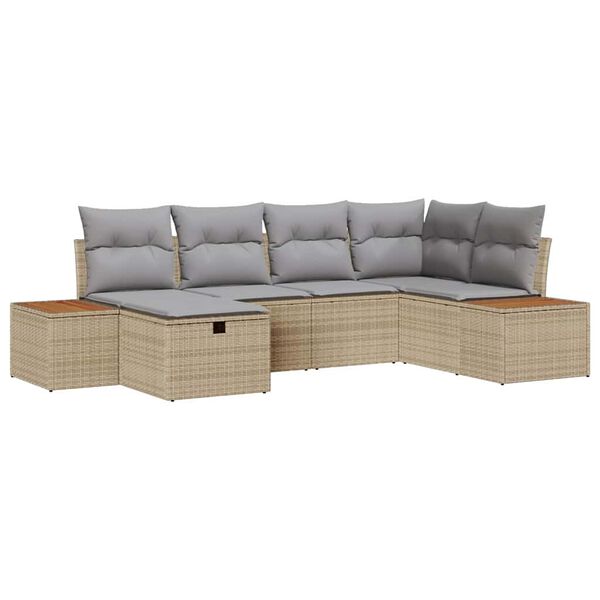 vidaXL Tuin Sofa Set met kussen met opslag 6 pcs Beige poly rattan