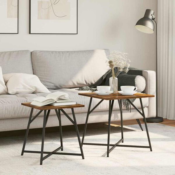 vidaXL Bijzettafelset 2 pcs Gerookt Eiken en Zwart