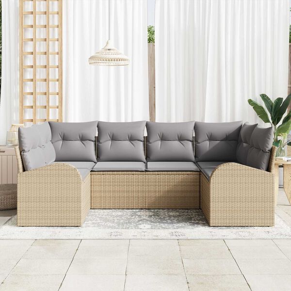 vidaXL Tuin Sofa Set met kussen 6 pcs Beige Poly Rattan