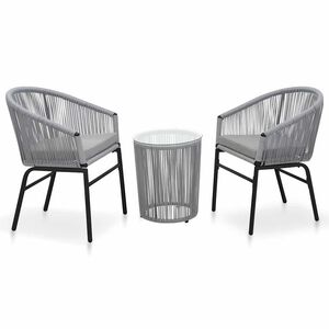 vidaXL 3-delige Bistroset met kussens PE-rattan grijs