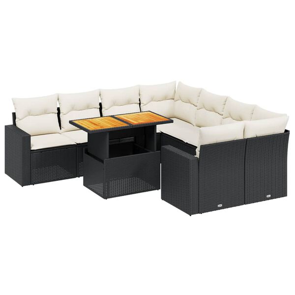 vidaXL 9-delige Loungeset met kussens poly rattan zwart