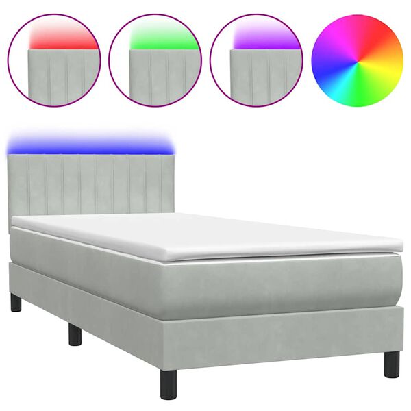 vidaXL Boxspring met matras en LED fluweel lichtgrijs 80x220 cm