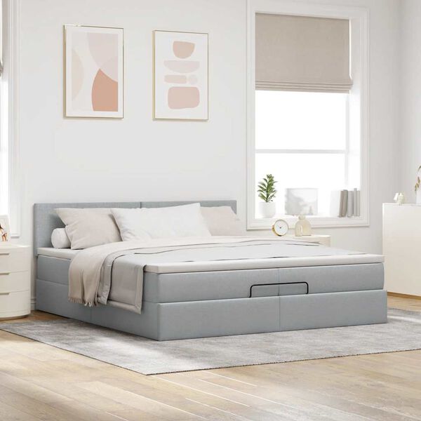 vidaXL Ottoman bed met matrassen en LED's 200x200cm stof lichtgrijs