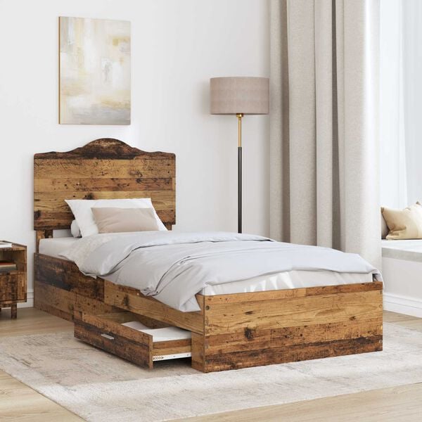 vidaXL Bedframe met hoofdeinde Oudhout 90 x 190 cm Bewerkt hout