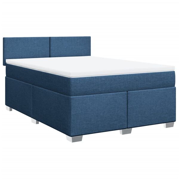 vidaXL Boxspring met matras stof blauw 160x200 cm