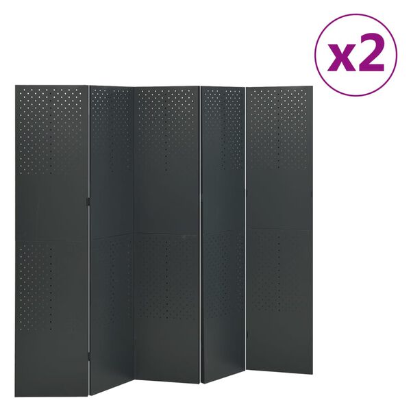 vidaXL Kamerschermen 2 st met 5 panelen 200x180 cm staal antraciet