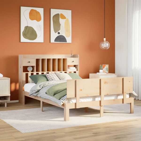 vidaXL Bed met boekenkast zonder matras massief grenenhout 140x200 cm